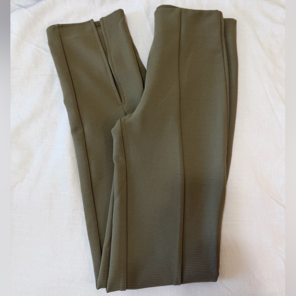 Olive Green Ribbed pull on Pants with slit
